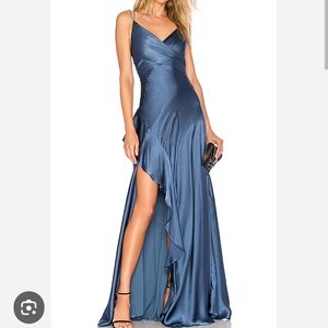 NICHOLAS Asymmetrical Satin Dress in Blue